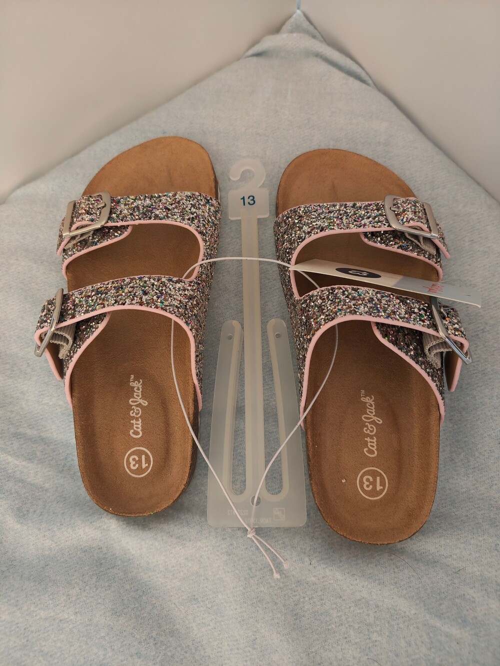 Cat & Jack Glitter Double Buckle Sandals Size 13 Girls Multi-Color Glitter Pink